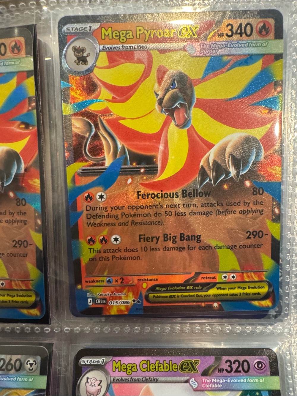 Pokemon Mega Pyroar EX Holographic Card - Yellow, Red, Blue